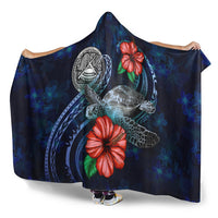 American Samoa Polynesian Hooded Blanket - Blue Turtle Hibiscus - Polynesian Pride