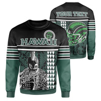 Personalised - Hawaii Kakau Polynesian Warrior Football Sweatshirt - AH - Rainbow Style Unisex Green - Polynesian Pride