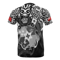 Tonga Pride T Shirt Tongan Flag Coat of Arms Polynesian Tattoo (White Black) - Polynesian Pride