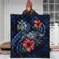 Solomon Islands Polynesian Premium Quilt - Blue Turtle Hibiscus - Polynesian Pride