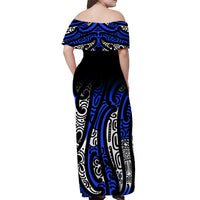 New Zealand Off Shoulder Long Dress Maori NZ Unique Blue LT13 - Polynesian Pride