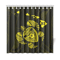 Hawaii Kakau Polynesian Turtle Map Shower Curtain - Yellow - Polynesian Pride