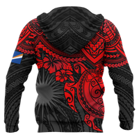 Marshall Islands Polynesian Zip up Hoodie Red Turtle - Polynesian Pride