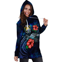 Nauru Polynesian Hoodie Dress - Blue Turtle Hibiscus - Polynesian Pride