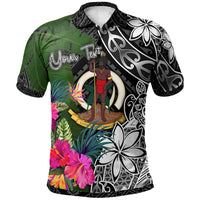 Vanuatu Custom Polo Shirt Turtle Plumeria Banana Leaf Unisex Black - Polynesian Pride