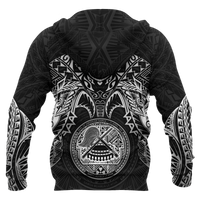 American Samoa Polynesian Hoodie White Turtle Manta Ray - Polynesian Pride