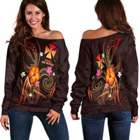 Wallis and Futuna Polynesian Women's Off Shoulder Sweater - Legend of Wallis and Futuna (Red) Blue - Polynesian Pride