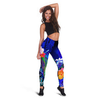 CNMI Legging - Humpback Whale with Tropical Flowers (Blue) - Polynesian Pride