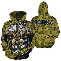 Hibiscus Polynesian Yellow Hawaii Turtle Hoodie (Zip) Unisex Yellow - Polynesian Pride