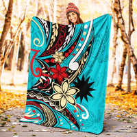 Nauru Premium Blanket - Tribal Flower With Special Turtles Blue Color - Polynesian Pride