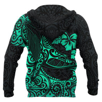 Polynesian Hawaii Zip up Hoodie Polynesian Turquoise Humpback Whale - Polynesian Pride