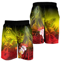 Guam Men's Shorts - Humpback Whale with Tropical Flowers (Yellow) - Polynesian Pride