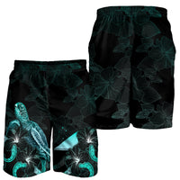 Tokelau Polynesian Men's Shorts - Turtle With Blooming Hibiscus Turquoise - Polynesian Pride