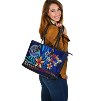 Marshall Islands Large Leather Tote Bag - Vintage Tribal Mountain - Polynesian Pride