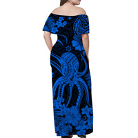 Hawaii Off Shoulder Long Dress Polynesia Blue Octopus LT13 - Polynesian Pride