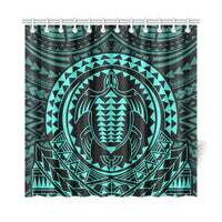 Hawaiian Kakau Honu Arc Turquoise Polynesian Shower Curtain - Polynesian Pride