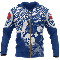Tonga Polynesian Hoodie (Zip up) Tongan Pride (Bright Blue) Unisex Blue - Polynesian Pride