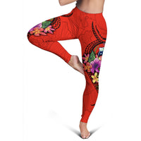 Samoa Polynesian Custom Personalised Women's Leggings - Floral With Seal Red - Polynesian Pride