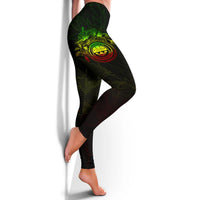 Federated States of Micronesia Women's Legging - Reggae Turtle Hibiscus Flower Frame Vintage - Polynesian Pride