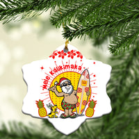 Hawaii Santa Claus Surfer White Christmas Ornament - LT12 - Polynesian Pride