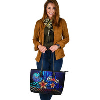 Tahiti Large Leather Tote Bag - Vintage Tribal Mountain - Polynesian Pride