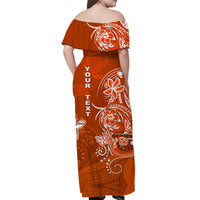 (Custom Personalised) Hawaii Off Shoulder Long Dress Polynesia Orange Sea Turtle Honu and Map LT13 - Polynesian Pride