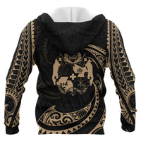 Tonga Polynesian ll Over Custom Hoodie Gold Tribal Wave - Polynesian Pride