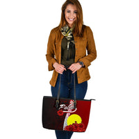 Palau Polynesian Leather Tote Bag - Coat Of Arm With Hibiscus - Polynesian Pride