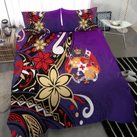 Tonga Polynesian Bedding Set - Tribal Flower With Special Turtles Purple Color - Polynesian Pride