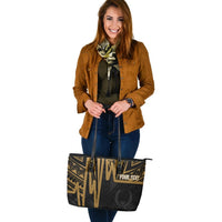 Pohnpei Personalised Leather Tote Bags - Pohnpei Seal In Heartbeat Patterns Style (Gold) - Polynesian Pride