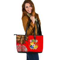 Tonga Large Leather Tote - Polynesian Palm Tree Flag Red - Polynesian Pride