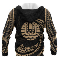 Tahiti Polynesian All Over Custom Zip up Hoodie Gold Tribal Wave - Polynesian Pride