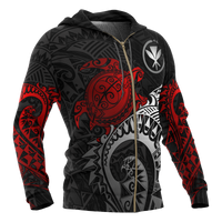Polynesian Hawaii Hoodie (Zip up) Polynesian Turtle (Red) - Polynesian Pride