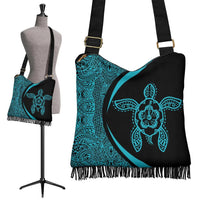 Hawaii Turtle Polynesian Crossbody Boho Handbag-Circle Style Blue Crossbody Boho Handbag One Size Black - Polynesian Pride
