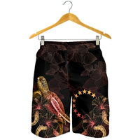 Cook Islands Polynesian Men's Shorts - Turtle With Blooming Hibiscus Gold - Polynesian Pride