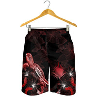 Marshall Islands Polynesian Men's Shorts - Turtle With Blooming Hibiscus Red - Polynesian Pride