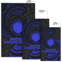 Northern Mariana Islands Polynesian Area Rug - Blue Tribal Wave - Polynesian Pride