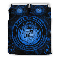 Hawaiian Hibiscus Flag Coat Of Arms Polynesian Bedding Set Blue - Royal Style Blue - Polynesian Pride
