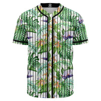 Tropical Orange Orchids Strelitzia Monstera Baseball Jersey Black - Polynesian Pride