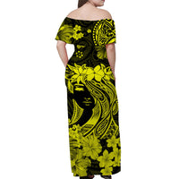 Hawaii Off Shoulder Long Dress Polynesia Yellow Attractive Hula Girl LT13 - Polynesian Pride