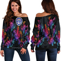 Northern Mariana Islands Women's Off Shoulder Sweaters - Sea Turtle In Tribal Polynesian Style Black - Polynesian Pride