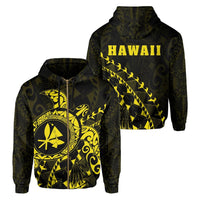 Kanaka Map Zipper Hoodie (Yellow) Turtle Style Unisex Yellow - Polynesian Pride