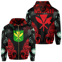 Polynesian Tropic Kanaka Maoli Hibiscus Hawaii Zip Hoodie Red Unisex Red - Polynesian Pride