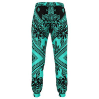 Polynesian Plumeria Mix Turquoise Black Joggers - Polynesian Pride
