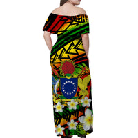 (Custom Personalised) Cook Islands Off Shoulder Long Dress Plumeria Flower Reggae Color LT13 - Polynesian Pride