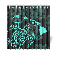 Turtle Hibiscus Map Turquoise Shower Curtain - Polynesian Pride
