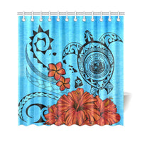 Hawaiian Map Kanaka Sea Turtle Seal Of Hawaii Hibiscus Plumeria Polynesian Shower Curtain - Polynesian Pride