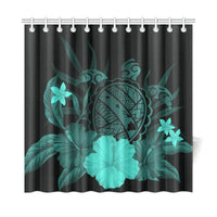 Hawaii Turtle Map Hibiscus Shower Curtain - Turquoise - Polynesian Pride