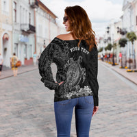(Custom Personalised) Hawaii Polynesian Off Shoulder Sweater Gray Sea Turtles Hawaiian LT13 - Polynesian Pride