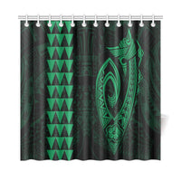 Hawaii Kakau Makau Fish Hook Polynesian Shower Curtain - Green - Polynesian Pride